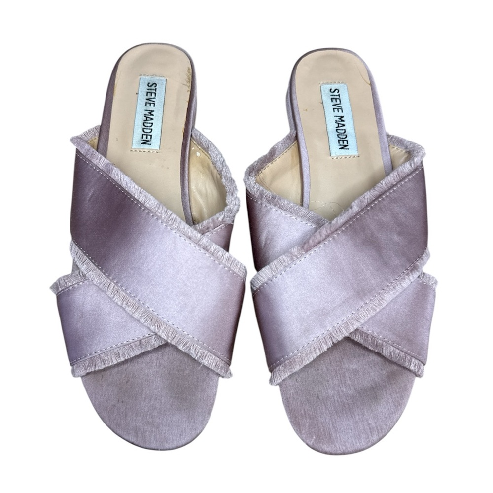 Steve Madden - Syruss Slip On Sandals Sz 7 Pink Purple Satin Silk Cross
